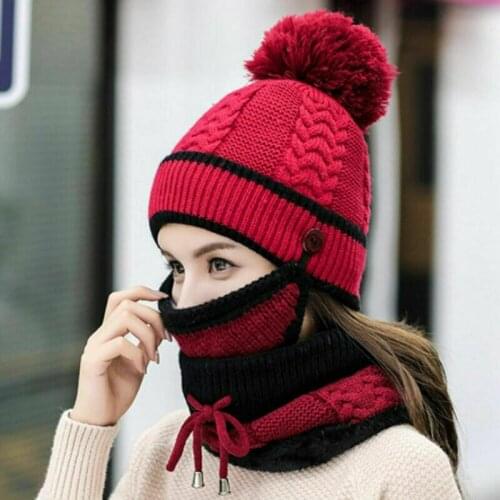 Womens hats, bibs, masks, autumn and winter, Korean knitting and velvet, thickening, warm cycling, ear protection wool hat