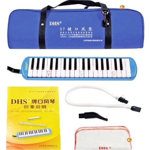32/ 37 Key Melodica Instrument Blue/ Black/ Pink Portable with Wipe Cloth, Carrying Bag,Double Mouthpieces and Long Tubes