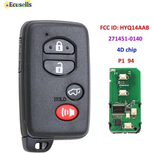 4 Buttons Smart Proximity Key Remote Card 4D Chip for Toyota Highlander 2008-2013 FCC ID: HYQ14AAB 271451-0140