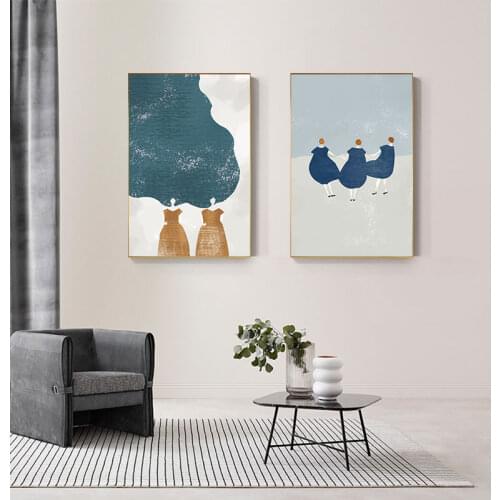 Abstract Yellow Dress Green Hair Canvas Painting Modern Blue Green Poster Print Wall Picture For Living Room Nordic Decoration