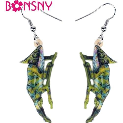 Bonsny Acrylic Summer Tropic Chameleon Lizard Earrings Drop Dangle Punk Animal Pets Jewelry For Women Girls Gift Charms Brincos