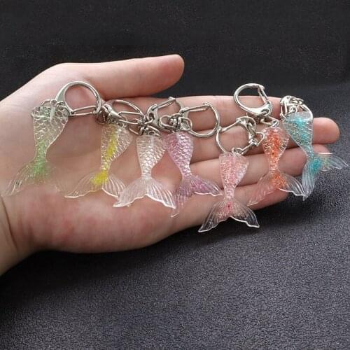 SAIN Creative Mermaid Tail Charm keychain Acrylic Whale Tail Bails Car Key Chain Ring Bag Pendant Charming Suspension Decoration