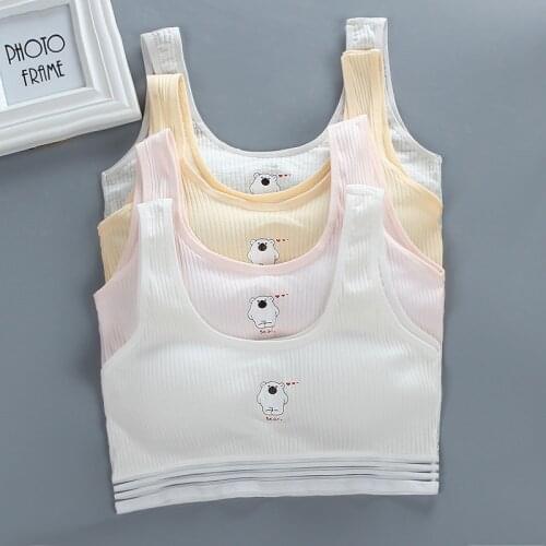 Bra Girls Training Cotton Puberty Kids Vests Sport Tops Tank With Chest Pad Breathable Cartoon Underwear Yoga Gym Bras 13-25Y