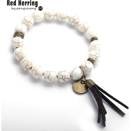 F Energy Bracelets Made By 10mm Antique Bronze Tassel Beautiful White Stone Bracelet bangle