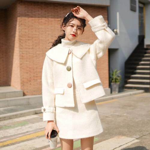 Heydress 2019 Autumn Women Woolen Suit Office Lady Fashion Solid Double Breasted Blazer Female Elegant Two Piece Set