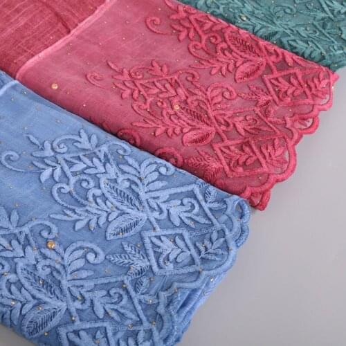 Hot floral lace cotton scarf diamond shawl plain pearl scarves womens wrap muslim bandana headband echarpe big size 16 color
