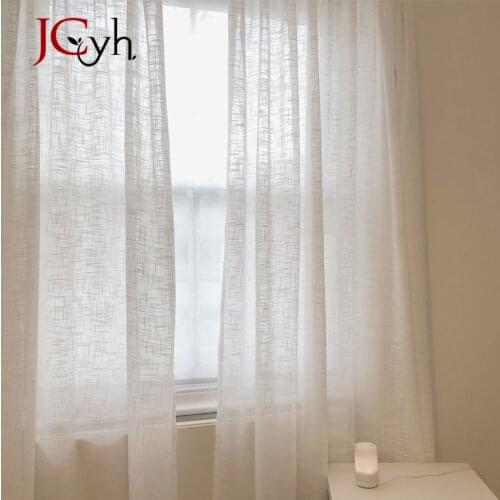JCyh Linen Textured White Semi Sheer CurtainsWhite Curtains for Living Room Modern Bedroom Tulle Curtains On Window Voile Drapes