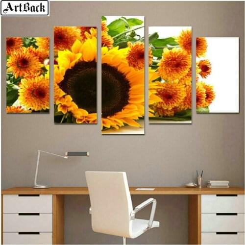 Five spell diamond painting sun flower diy full square & round landscape flower sticker diamond mosaic embroidery home decoratio
