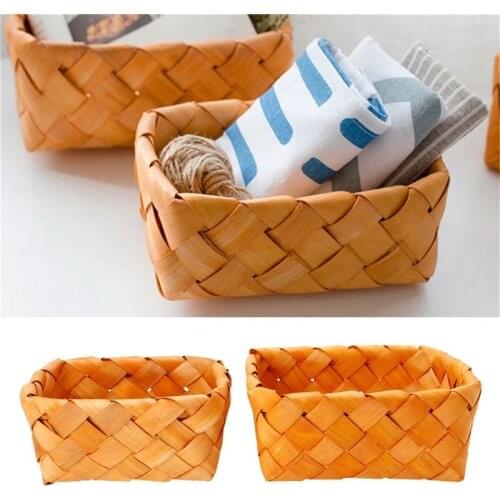 Creative Hand Knit Rectangular Fruit Basket Bread Basket Wood Basket Picnic Storage Basket Basket 19x14x9cm