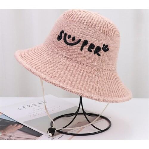2021 Summer Thin Breathable Embroidered Bucket Hat Womens Knitting Wide Brim Fisherman Cap Girl Fashion Folding Basin Hat New
