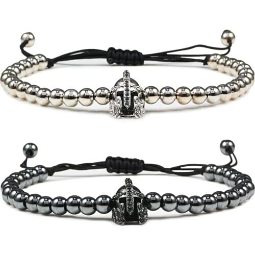 Fashion Adjustable Copper Beads Bracelets Pave CZ Imperial Knight Spartan Warrior Helmet Mens Bracelet Charm Women Yoga Jewelry