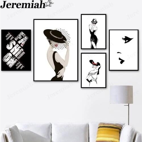Fashion Beauty Canvas Poster Simple Black and White Girl Lips Painting Wall Art Picture Print Modern Living Room Home Decoration
