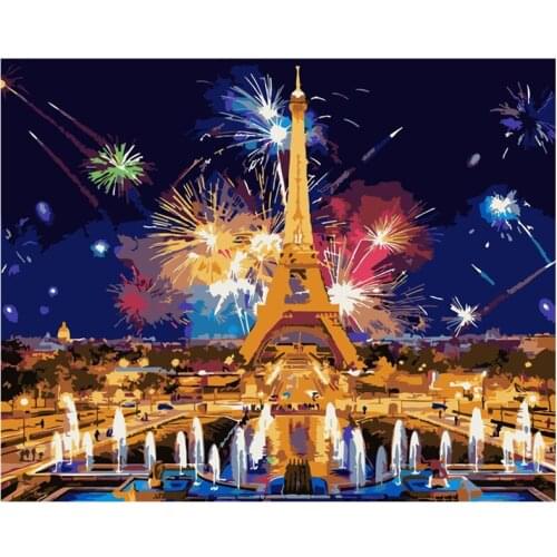 Painting By Numbers DIY Dropshipping 40x50 50x65cm Colorful fireworks tower Landscape Canvas Wedding Decoration Art picture Gift