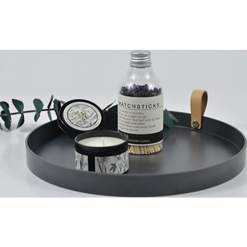 Desktop Storage Tray Nordic Round Jewelry Trays with Handle Cosmetic Makeup Organizer Living Room Kitchen Table Meal Snack Plate