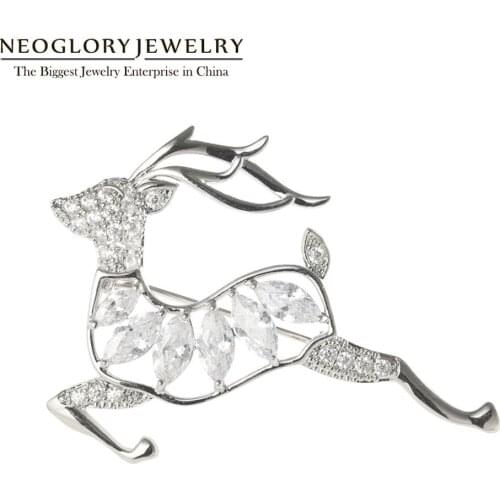 Neoglory Zircon Running Santa Elk Brooches For women High Quality Luxury Pins For Coat Christmas Gift Accessories For Friends