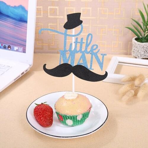 New Oh Baby Paper Cake Toppers Blue Little Man Baking Cake Decor Supplies for Boy Baby Birthday Party Cake Toppers Baby Shower
