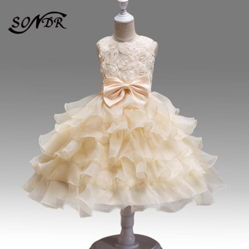 Solid Color Princess Ball Gowns HT239 Appliques Elegant Flower Girls Dresses 2020 Ruffles O-Neck Kids First Communion Dress