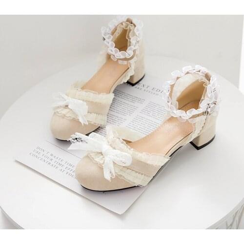 Origional loli Lolita Shoes 2020 Spring and Summer Lace Sandals Women Baotou Chunky Heel Large Size Fairy Style Students Shoe