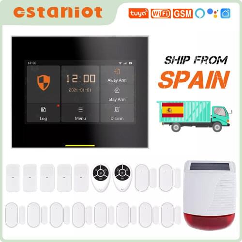Ostaniot Tuya Smart Wireless GSM WIFI Home Security Alarm System with Outdoor Solar Siren Compatible with Alexa and Google Home