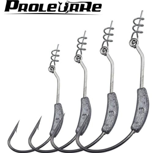Proleurre 5PCS Sharp Back Weighted Worm Hook with Coil Keeper 2g 2.5g 3g 5.25g 7g Butt Weight Hook fr Bass Fishing pro-465