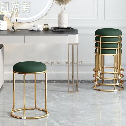 Light luxury round stool dining chair backrest soft sitting home modern simple stackable high chair makeup chair beauty chair