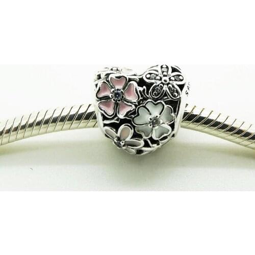 Silver Poetic Blooms With Mixed Enamel And Clear Cz Charm Beads 925 Silver Fit Silver Charm Bracelet For Women DIY Jewelry