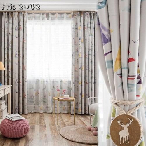 2021 Modern Cartoon Childrens Curtains Sailing Black Silk Shading Curtains for Living Dining Room Bedroom