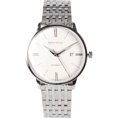 Seagull 10mm thin Bauhaus Style Dress Wristwatch Roman Numerals Self Wind Automatic Mechanical Mens Watch816.519 Domed