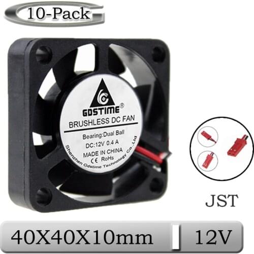 10Pcs/Lot Gdstime DC 12V 40mm 40x40x10mm Dual Ball High Speed Brushless Cooling Fan 4010B 4cm JST Connector 3D Printer Cooler