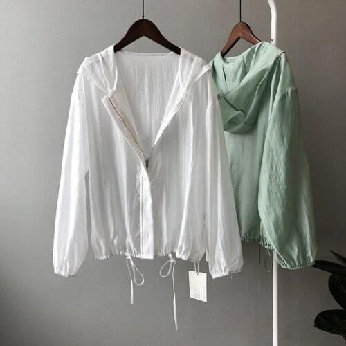 2020 Long Sleeve Hooded Pure Color Casual Zip Women Green White Hoodies Summer Tops