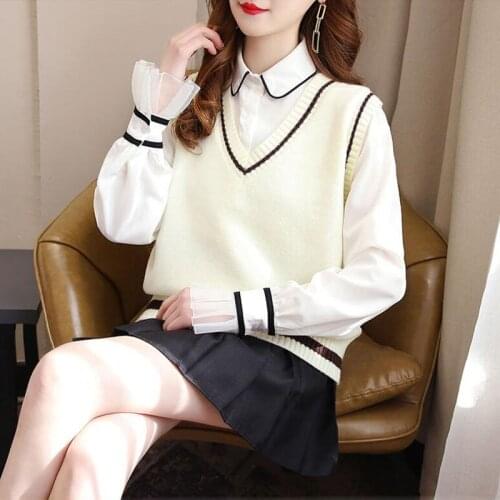 Knitted Sweater Vest Women Classic Students Preppy Style Korean Leisure Loose V-Neck Sleeveless Chic Harajuku Basic Tops