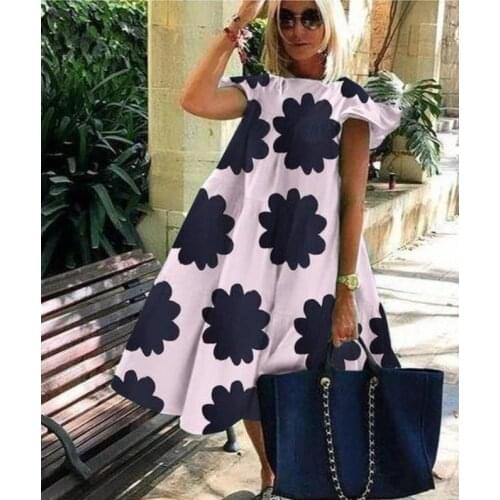 Large Size Women Floral Print Party Dress Short Sleeve Summer Sweet Ball Gown Dress New Holiday Beach Dresses Vestido Verano