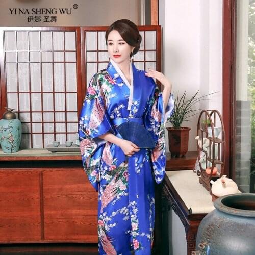 Japanese Kimono Traditional Dress with Elegant Bow-Knot Sexy Oriental Women Evening Dress Yukata Women Stage Costumes Kimono Obi