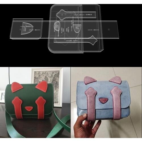 1set DIY Leather Handmade Craft women handbag Shoulder bag Cartoon cat Design DIY Sewing Pattern Acrylic Stencil Template