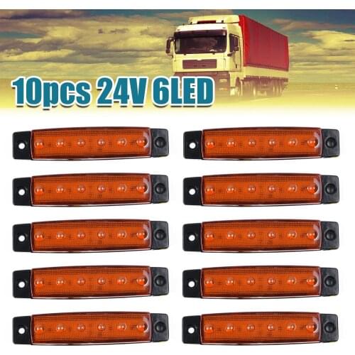 10pcs Yellow 6SMD LED Side Marker Indicators Lights Lamp Side Sign Taillight For Bus Truck Trailer Wagon ABS 24V 100*20*8mm