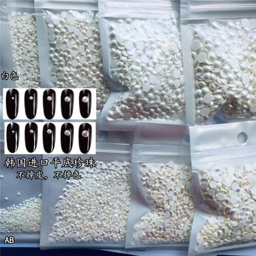 1000pcs/bag 4 sizes Pearls Nail Art Decorations White Beige Half Pear AB Bead Pearl Mix of AB White Round Pearls for Nail Art,K