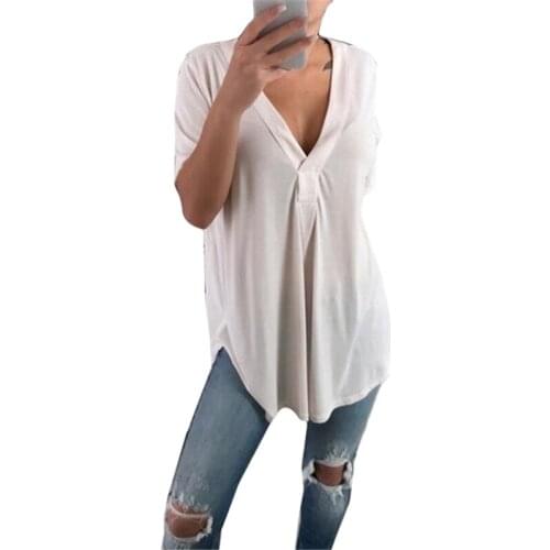 2020 New Summer Vintage Women Blouse Shirt Solid V-Neck Loose Short Sleeve Female Tunic Casual Plus Size Blouse Mujer