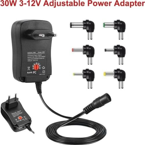 3-12V Adjustable Power Adapter 30W EU US Universal Charger Supply 2.1A USB Port AC Adapter with 6pcs Adapter Connector Plug
