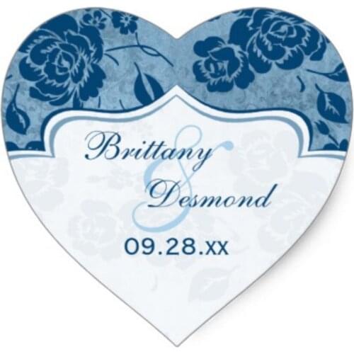 3.8cm Dusty Blue, White Floral Wedding Favor Sticker