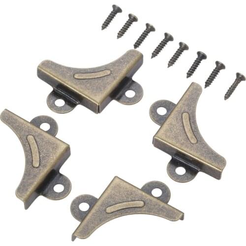 4pcs Corner Decorative Protectors 33mm Vintage Metal Antique Bronze Retro Brass Old Fashion Chinese 2 hole Desk Jewelry Wood Box