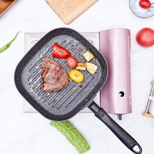 9in Aluminum Non-stick Square Grill Pan Steak Fry Pans Multi-function Snowflake Striped Frying Pan Pancake Pan Pots and Pans