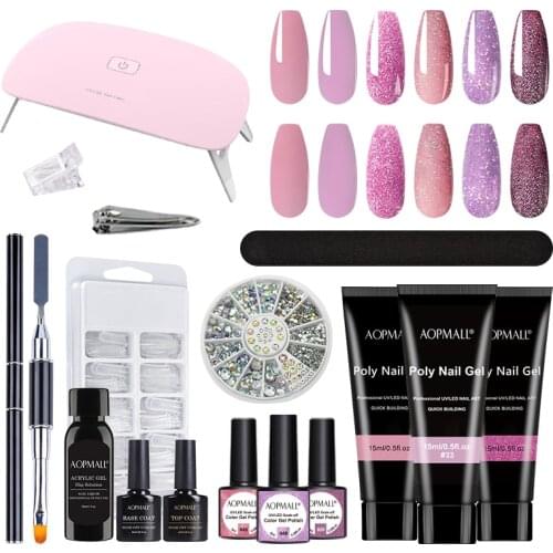 AOPMALL® 6 Color Poly Nail Gel With Gel Polish 16Pcs Beginner Full Set For Nail Extensions Acrylic Gel Polish Nail Art Tools