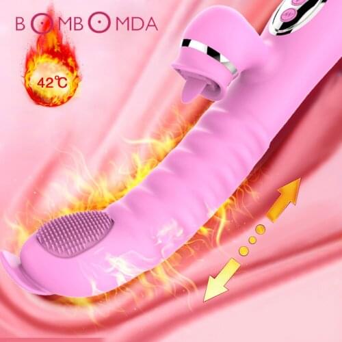 Safe Silicone Dildos Vibrator Realistic Tongue Licking Vibration Telescopic Rabbit Vibrator G Spot Stimulator Sex Toys For Women