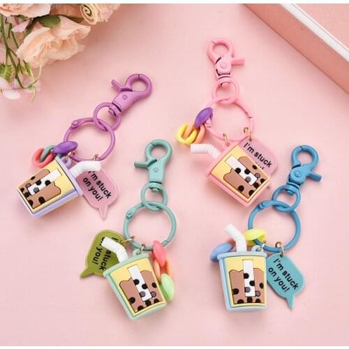 New Fashion Creative Pearl Milk Tea Keychain Simulation Drink Cartoon Cute Keychain Lovers Bags MobilePhone Accessories Keychain