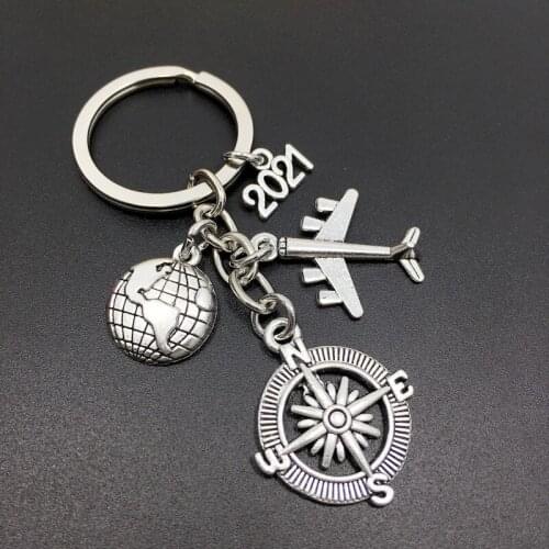 2021 Graduation Keychain Gift Earth Plane Key Chain Compass Memorial Key Ring