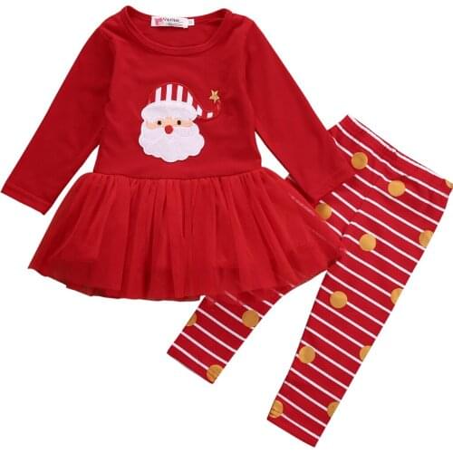 Baby Girls Kids Christmas Tutu Long Sleeve Dress+ Polka Leggings Pants Outfits Clothes Size 0-3T