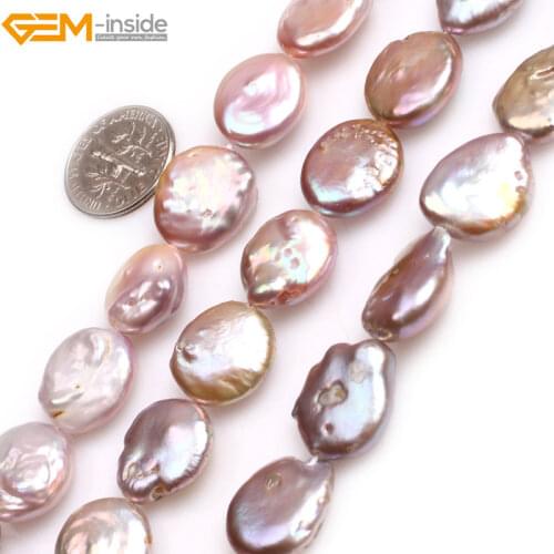 Gem-inside Natural White Purple Grey Pink Black Coin Freshwater Cultured Pearls Beads for Jewelry Making 15inches DIY Jewellery