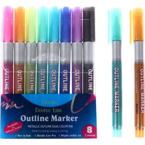 8-color Double Line Color Outline Pen Highlighter Marker Pens Pencils Writing Supplies For Art Painting Writing