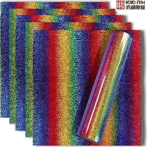 HOHOFILM heat transfer vinyl 5 Pcs A4 PU Holographic Stripe Multi PU Heat Press T-shirt Vinyl Film HTV Vinyl for Silhouet