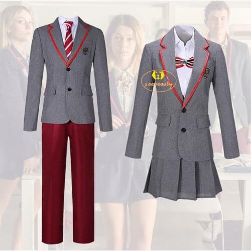 2021 New TV Series Elite Cosplay Costume High School Uniform for Girls Boys Custom Made Male Female Jacket Pants Belt Tie Skirt